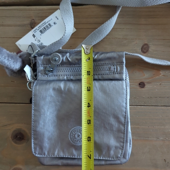 NWT Kipling Small Crossbody Bag El Dorado Metallic Pewter Adjustable Strap - Picture 9 of 9